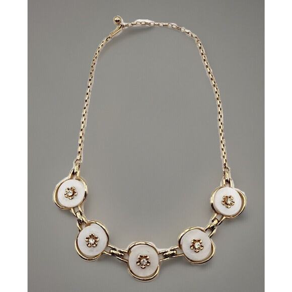 VTG MCM White Gold Thermoset Rhinestone Adjust Choker Necklace 15 - 17.5 Inches - Picture 1 of 8